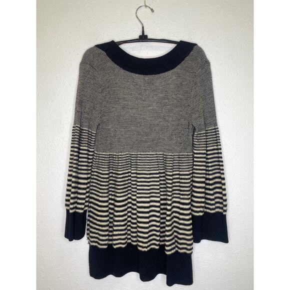 Free People Black Beige Scoop Neck Striped Sweater Sz M Wool Pullover - Picture 5 of 13